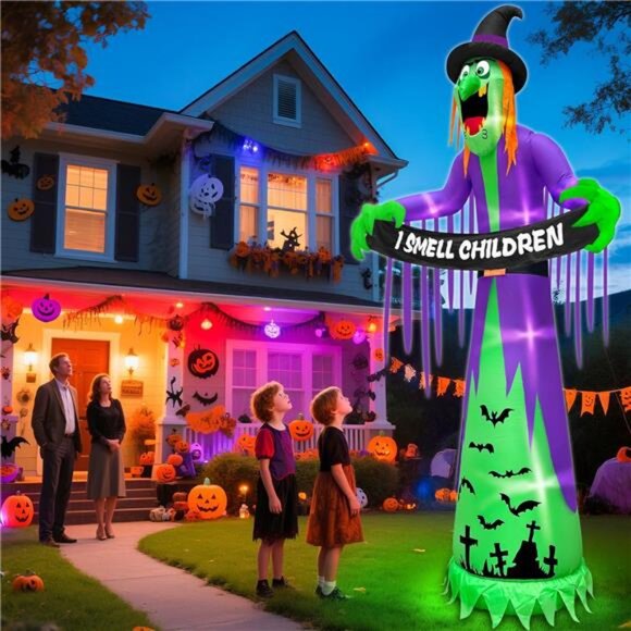 12 FT Giant Halloween Inflatables Witch Outdoor Decorations with LED - Picture 6 of 7